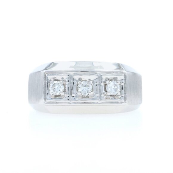 White Gold Diamond Men's Ring - 14k Round Brilliant .24ctw Three-Stone - Picture 1 of 6